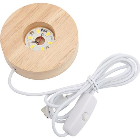 Interface USB, interrupteur 5V, socle en bois, petite veilleuse, socle rond en bois massif, lumière chaude (1/5)