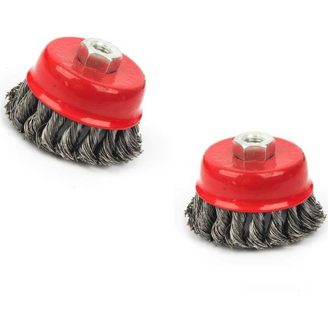 KIT 2 PZ SPAZZOLA A TAZZA FILI RITORTI INTRECCIATI DIAMETRO M14 SMERIGLIATRICE