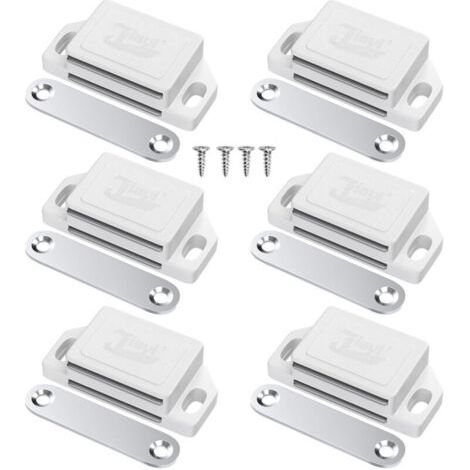 Pair Lot de 6 Aimant Porte Placard Aimant de Porte Plastique pour Meuble, Loquet de Porte Puissant Aimant Loqueteux Magnétiques Aimant Fermeture de Porte pour Tiroirs, Magnet Blanc