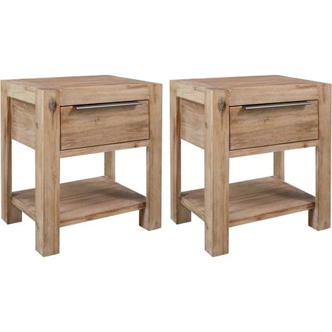 Lot de 2 Tables d'Appoint Industriel - Tables de Nuit Commodes de Chevet avec tiroirs 40x30x48 cm Acacia solide -BV59106 (1/5)
