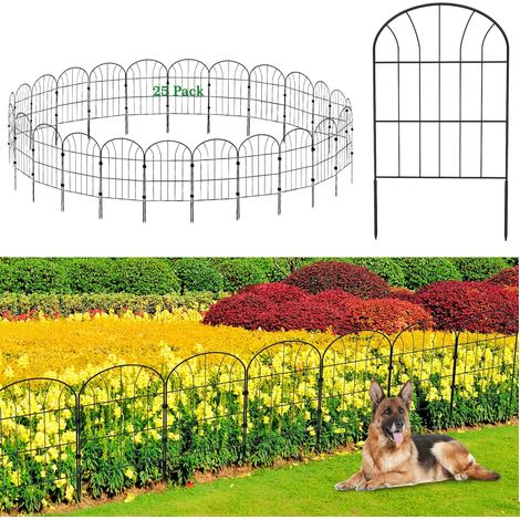 Clôture de Jardin en Métal, 60 cm (H) × 33 cm (L) (25 Panneaux, Longueur Totale 8,25 m) Barrière pour Animaux Clôture Métallique pour Chien Cour Terrasse Extérieur, Noir (1/5)