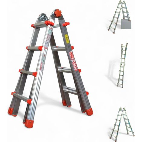 Scala multiuso alluminio versatile con gradini per lavori domestici e professionali leggera e pieghevole robusta e sicura - 4+4