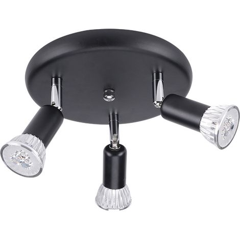 EASYCOMFORT Plafonnier LED 3 Spots Noirs Orientables 350° 3 x 6W Ampoules GU10 Blanc Neutre 4500K IP20 (1/4)