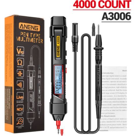 Multimètre numérique de type stylo A3006, testeur de tension AC/DC 4 000 points, détecteur de ligne zéro feu, résistance, capacité et test de diodes, outils électriques (1/4)