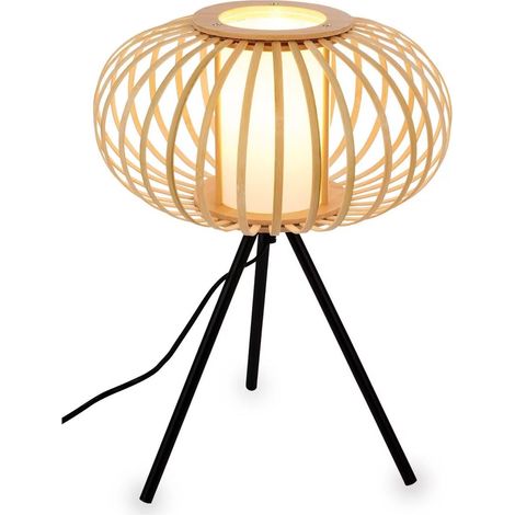 Lampe de chevet en bambou, lampe de bureau en bois, interrupteur à câble, lampe de lecture, boho, déco de chambre, douille E27, 28x39,5 cm (DxH) (1/5)