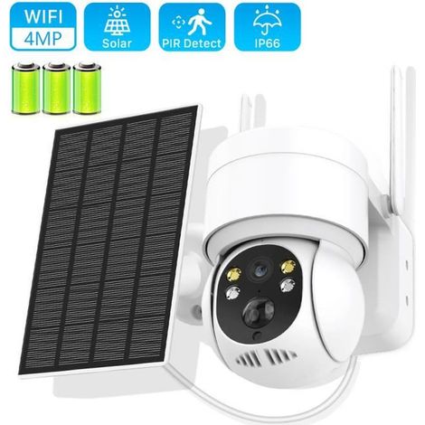 Caméra de Surveillance Extérieure Solaire WiFi Sans Fil HD 4MP PTZ PIR Détection Vision Nocturne 20m Batterie Rechargeable 7800 mAh