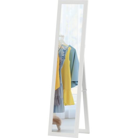 Rechteckiger Wand- oder Standspiegel mit Holzrahmen für Wohn- oder Schlafzimmer, 37 x 155 cm, weiß