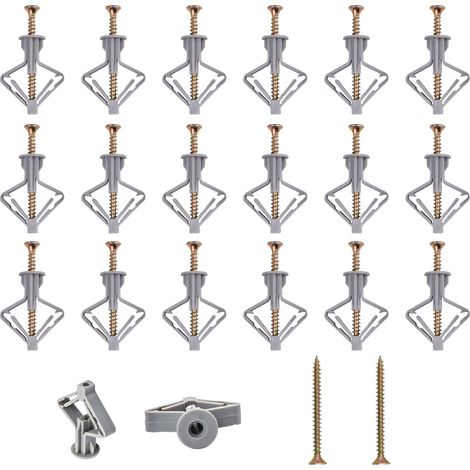 20 Pieces Cheville Brique Creuse, Cheville Forme Papillon, Fixations Pour Plaques De Plâtre Avec 20 Pieces Vis,Panneaux Fibres Gypse, Murs Creux (1/5)
