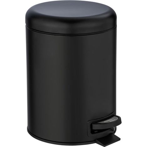Poubelle à pédale Salle de bain modèle Leman, poubelle salle de bain, poubelle WC, collecteur de déchet bureau, Contenance 5l, Coloris inox noir mat, 21x24x28cm