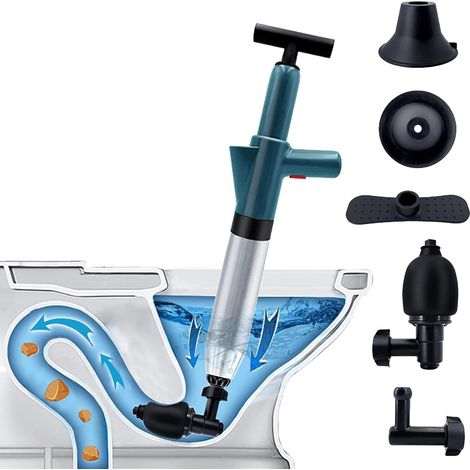 Sollbry Desatascador de inodoro, desatascador de desagües, desatascador de aire para inodoro, ducha, lavabo y bañera (color: verde) (1/5)