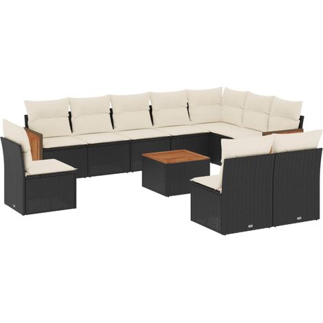 Maison Exclusive - 11-tlg. Garten-Sofagarnitur mit Kissen Schwarz