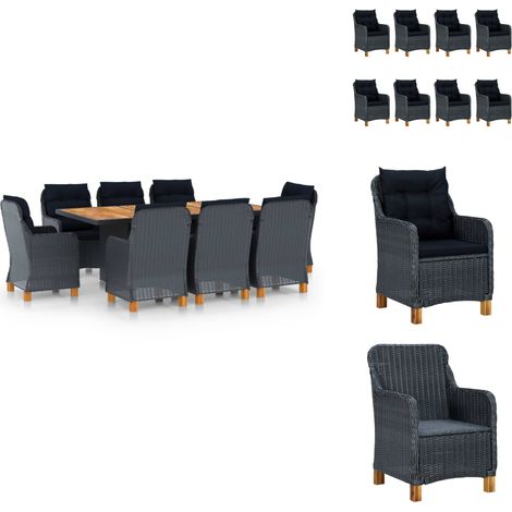Ensemble à manger d'extérieur 9 pcs et coussins résine tressée - Salon De Jardin - Mobilier De Jardin - Set De Salon De Jardin - Table Et Chaises - Repas En Plein Air (1/5)