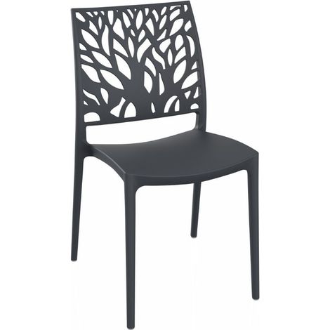 Set 4 sedie in polipropilene colore grigio metal schienale intagliato forma di albero Tree (1/4)