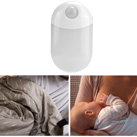 Lampe de nuit LED avec détecteur de présence infrarouge et capteur de lumière, prise UE 110V-240V, PS écologique, blanc, 8,5x6,5 cm, pour chambre bureau intérieur (1/5)