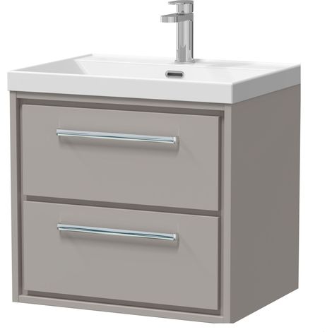 Balterley Longnor Modern Bathroom 2 Soft Close Drawer Wall Hung Vanity Unit & Rectangular Basin, Pebble Grey, 600mm