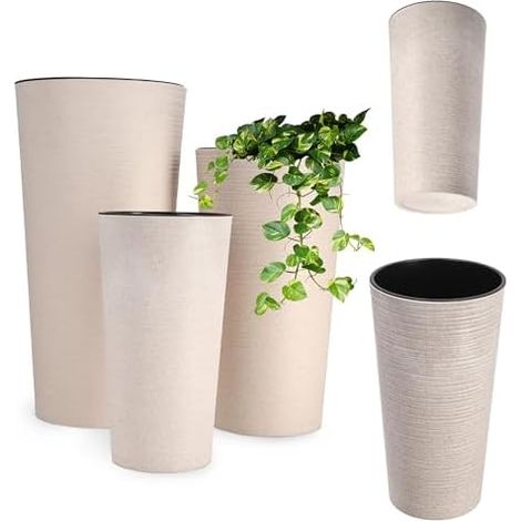 KADAX 3er Set Blumentopf mit Holzspänen, eleganter Übertopf mit herausnehmbarer Einlage, Blumentopfschutz für Büro, Blumenkübel, Topf, Gartenschale (Creme, 3er Set - 19,25,30cm)