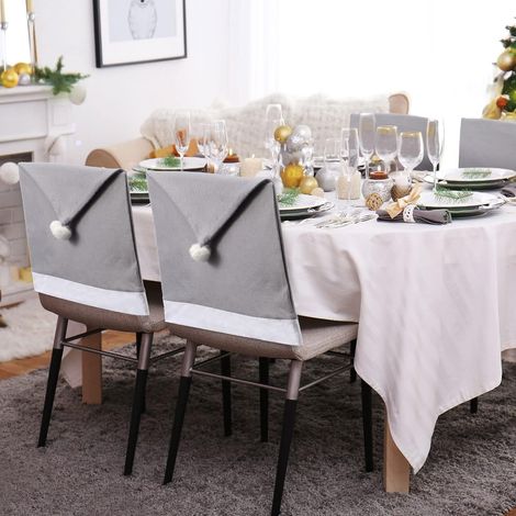 Lot de 4 Housses de Chaises de Noël Décoratives, Capuchon de Chaise Père Noël et Flocon de Neige, Housses pour Chaises de Cuisine et Salle à Manger pour Décorations Festives de Noël (Gris) (1/4)