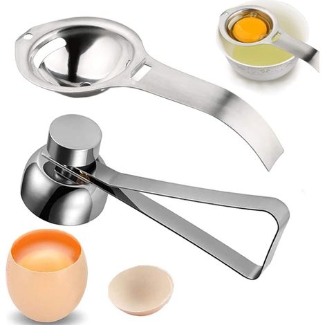 Coupe-Oeuf - Lot de 2 - Acier Inoxydable - Ouvre-Oeuf et Séparateur - Cuisine Quotidienne - Argent (1/5)