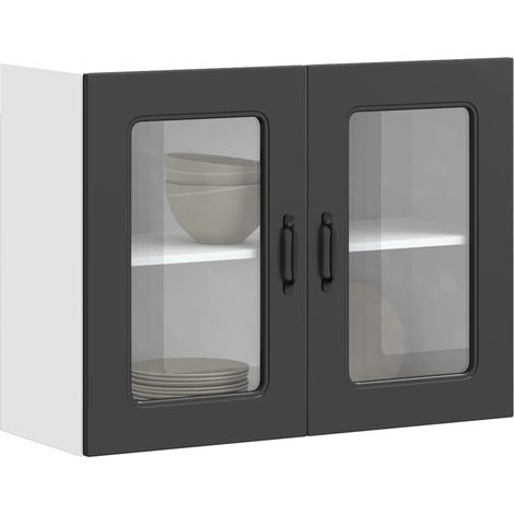 Küchen-Hängeschrank mit Glastür Kalmar Schwarz Holzwerkstoff