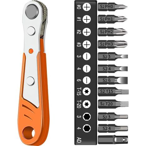 Destornillador Phillips magnético, 11,4 cm (4,5 pulgadas), mini llave de carraca de 6 mm (1/4"), multifuncional, destornillador de ángulo recto con punta Phillips corta para trabajos de mantenimiento  (1/5)
