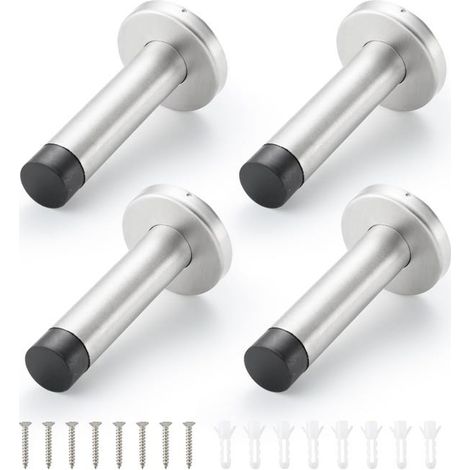 Topes de puerta, juego de 4, acero inoxidable 304, con puntas de goma – montaje en pared, insonorizados, color plata (ancho: 50 mm) (1/5)