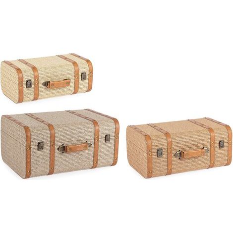 Set da 3 pz baule valigia "Wilfred" beige e marrone in mdf e similpelle