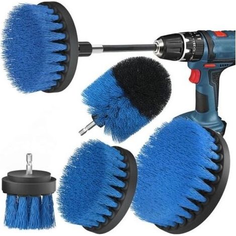 Brosse Nettoyage Perceuse 4 pièces, Brosse pour Perceuse Voiture Carrelage Tapis Baignoire Cuisine Toilettes bleu (1/5)