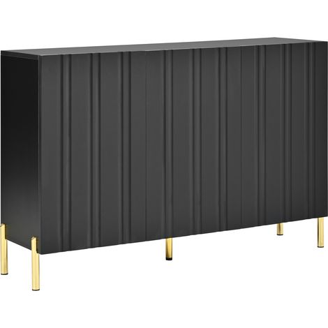 Schuhschrank Sideboard 2-in-1 aus MDF und Spanplatte 3 Türen schwarz mit vertikaler Rillenprägung (1/5)