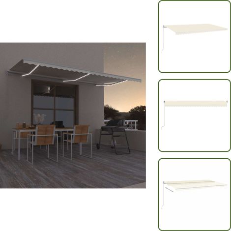 The Living Store Auvent manuel rétractable avec LED 600x300 cm Crème - Auvent Retractable - Abri Soleil - Pergola Pliable - Tonnelle Exterieur - Stores Exterieurs (1/5)