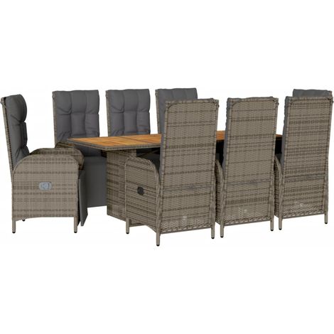 vidaXL Set da Pranzo da Giardino 9 pz con Cuscini in Polyrattan Grigio (1/5)