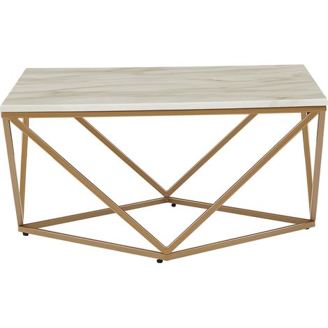 Beliani – Table basse carrée effet marbre blanc MDF – Cadre géométrique métal doré – Dimensions 80x80x41cm – Style moderne et glamour (1/5)