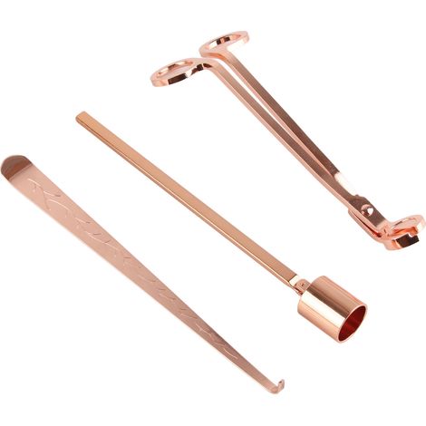 Lot de 3 accessoires bougie en acier inoxydable rose doré - Coupe-mèche, éteignoir et plongeur de mèche (1/5)