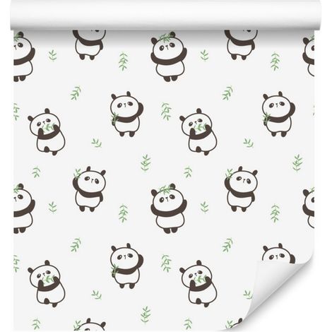 Carta da parati con panda e foglie sullo sfondo per soggiorno e camera da letto, 50x1000 cm. (1/5)