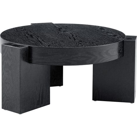 Set tavolini da caffè rotondi separabili in MDF effetto legno nero e vetro grigio (1/5)