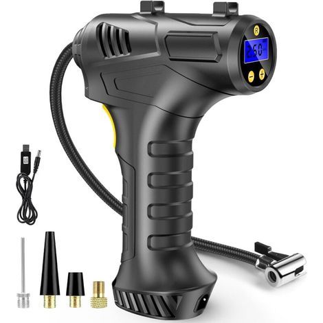 Cordless Tire Inflator Air Compressor, 12V USB Rechargeable Battery, 150 PSI Portable Car Tire Pump, Digital Electric Tire Pump with LED Light and 3 Nozzle Adapters (1/2)