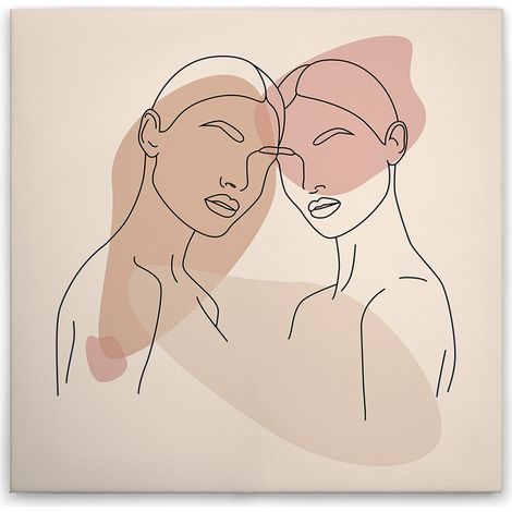 Leinwandbild Silhouetten Oneliner M1-No.51578 - Kunstdruck auf Leinwand in Creme Beige - Wandbild 30 x 30 cm (1/5)