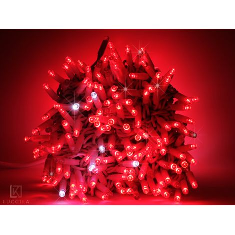 Luccika stringa catena 10 metri serie 100 luci di Natale a Maxi Led Rosso con Flash Bianco Ghiaccio per uso esterno ed interno professionale Rosso 10 metri - 100 MaxiLed Bianco Ghiaccio (1/5)