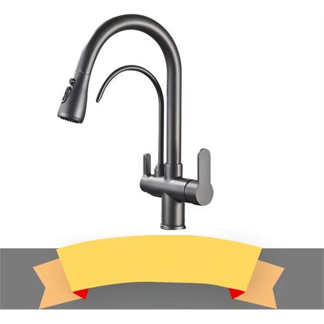 Robinet sur plage, modes de jet multiples, à deux poignées, avec filtration d'eau intégrée, adapté aux hôtels et appartements (Gris) (1/5)