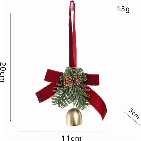 Décoration de Noël à suspendre, pomme de pin et cloche avec baies rouges, petite couronne florale festive, ornement pour sapin, voiture, porte, fenêtre et intérieur 2pcs (1/4)