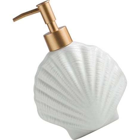 Distributeur de savon OUNONA , flacon pratique en céramique blanche forme coquillage , 420 ml , avec (1/5)