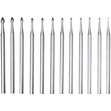 Lot de 12 fraises à bijoux, tige de 2,4 mm (3/32"), outils de gravure pour outils rotatifs. (1/4)
