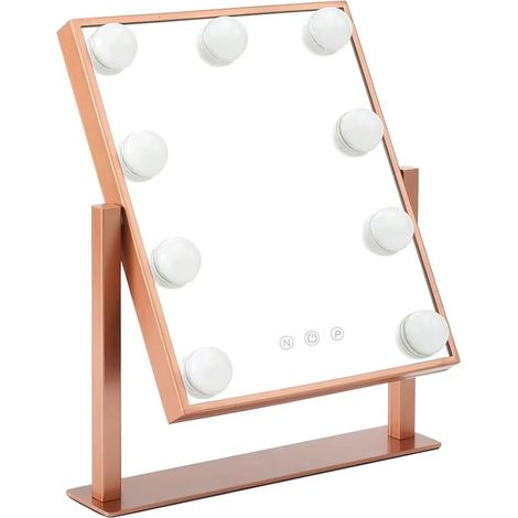 Miroir Hollywood Vanity lumineux avec 9 ampoules LED, éclairage 3 couleurs, rotation 360°, miroir de maquillage rotatif pour espace dressing et chambre