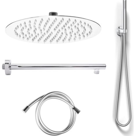Kit soffione doccino braccio doccia tondo inox 1 getto mod. Slim