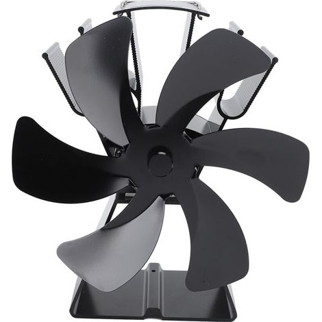 Ventilateur pour poêle à bois ou granulés – 6 pales en aluminium, commande manuelle, noir, usage bureau/cheminée
