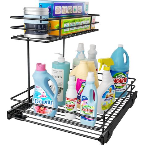 Étagère sous Évier Rack à 2 Niveaux pour Cuisine Salle de Bain Noir (1/5)