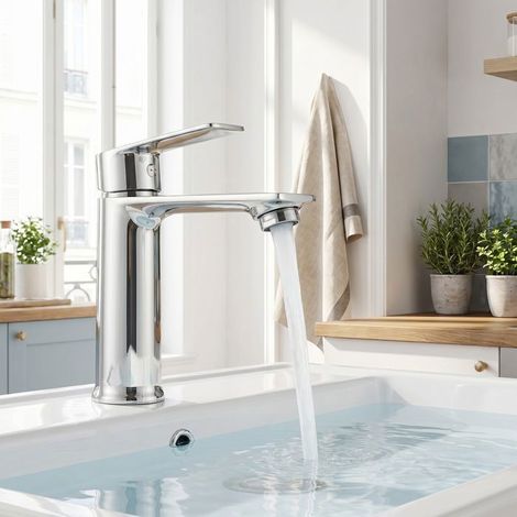 Rubinetto da cucina, Miscelatore per lavabo design moderno, Acciaio inossidabile, permanente, argento (1/5)