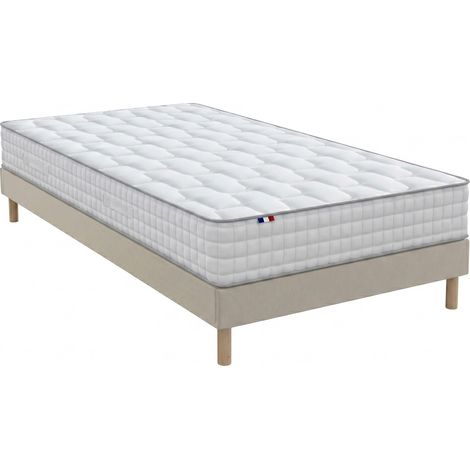 Ensemble matelas ressorts mémoire de forme H24 cm sommier kit beige 90 x 190 cm (1/5)