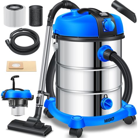 MASKO® Industriestaubsauger Staubsauger Nass Trocken Sauger Edelstahl 2300W + Steckdose Blasfunktion Trocken-Saugen & Nass-Saugen Push&Clean Blau (1/5)