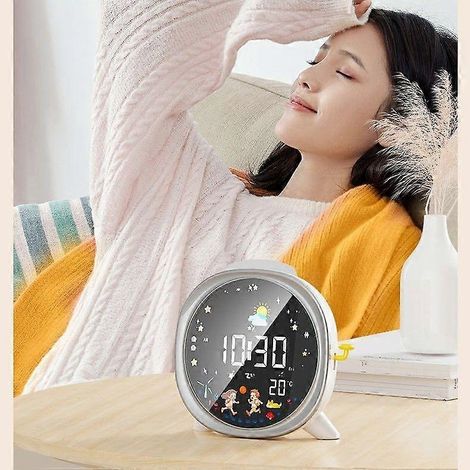 Réveil créatif avec écran LCD intelligent à LED, idéal pour les enfants, un cadeau parfait pour l'heure du coucher, compatible avec la couleur violet crépuscule. (1/4)