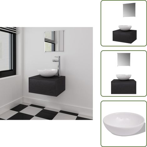 Meubles de salle de bains trois pièces Noir - Meuble De Salle De Bain - Ensemble Salle De Bain - Lavabo Suspendu - Miroir Salle De Bain - Rangement Salle De Bain